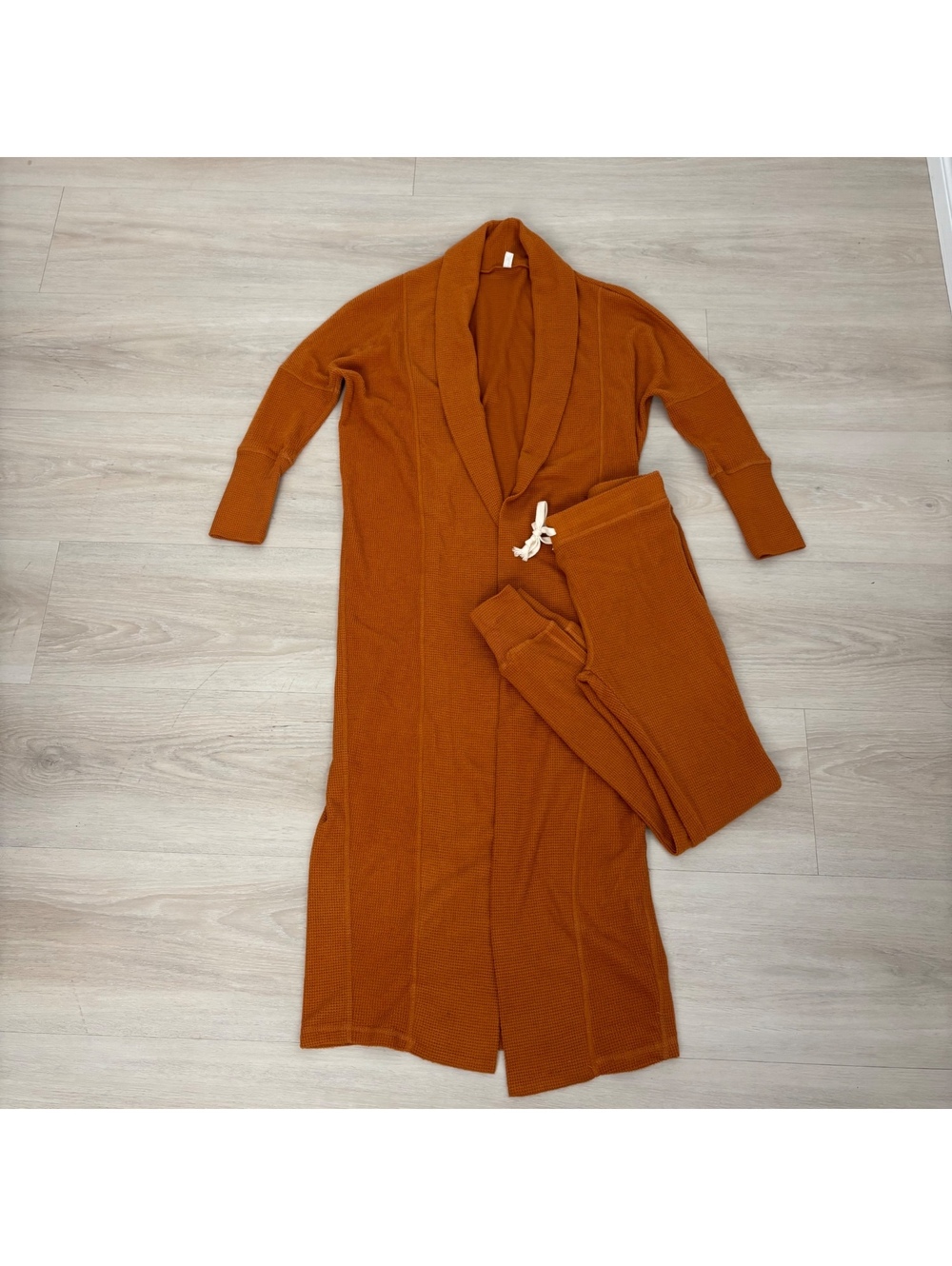 Free People And Chill Set S Bronze Waffle Knit Duster Cardigan Jogger Pants NWT